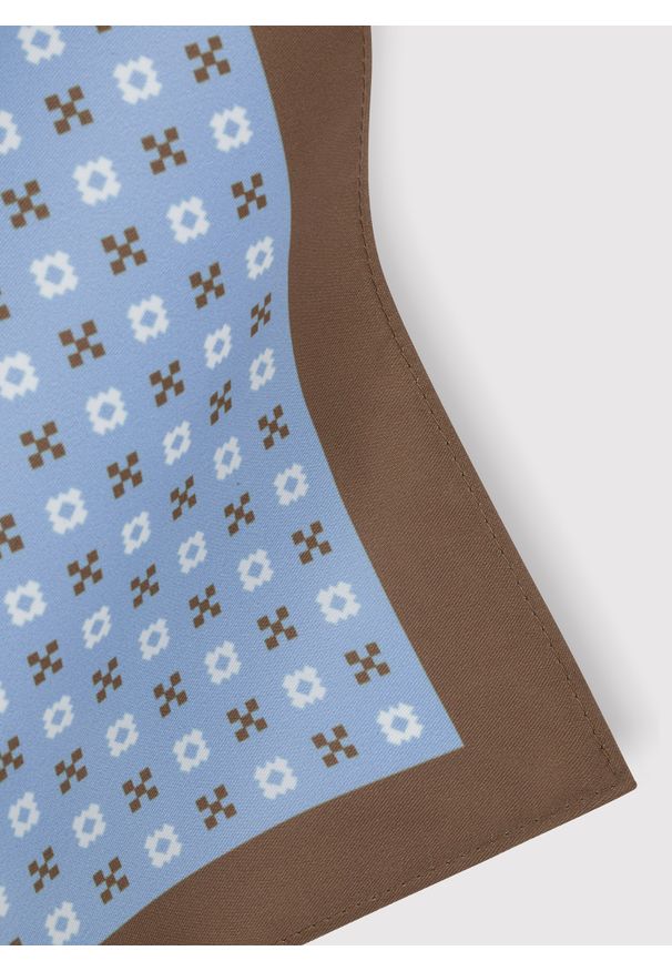Pako Lorente - PAKO LORENTE – Niebieska poszetka w brązowo-biały wzór. Kolor: wielokolorowy, niebieski, biały, brązowy. Materiał: poliester. Wzór: geometria
