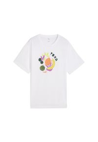 Puma - Damska koszulka GRAPHICS Relaxed Fruity PUMA White. Kolor: biały. Materiał: guma. Wzór: nadruk