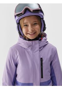 4f - Kurtka narciarska membrana 8000 dziewczęca - fioletowa. Kolor: fioletowy. Materiał: syntetyk, tkanina, poliester. Sezon: zima. Sport: narciarstwo