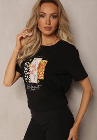 Renee - Czarny T-shirt z Bawełny Ozdobiony Nadrukiem na Przodzie Katrielle. Okazja: na co dzień. Kolor: czarny. Materiał: bawełna. Wzór: nadruk, aplikacja. Styl: casual #5