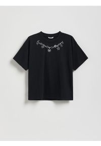 Reserved - T-shirt z nadrukiem - czarny. Kolor: czarny. Materiał: bawełna. Wzór: nadruk