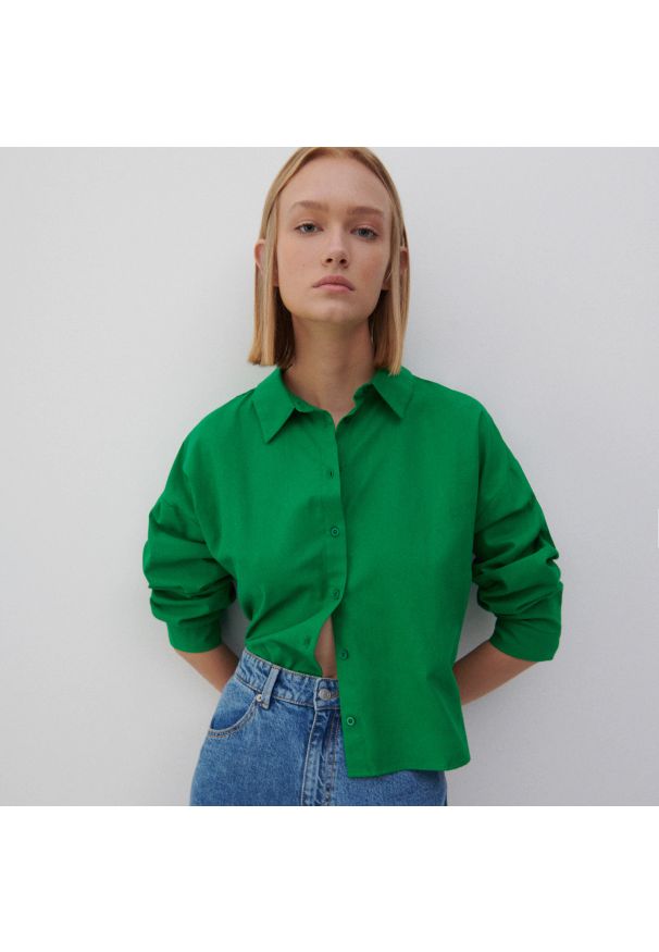 Reserved - Bawełniana koszula - Zielony. Kolor: zielony. Materiał: bawełna