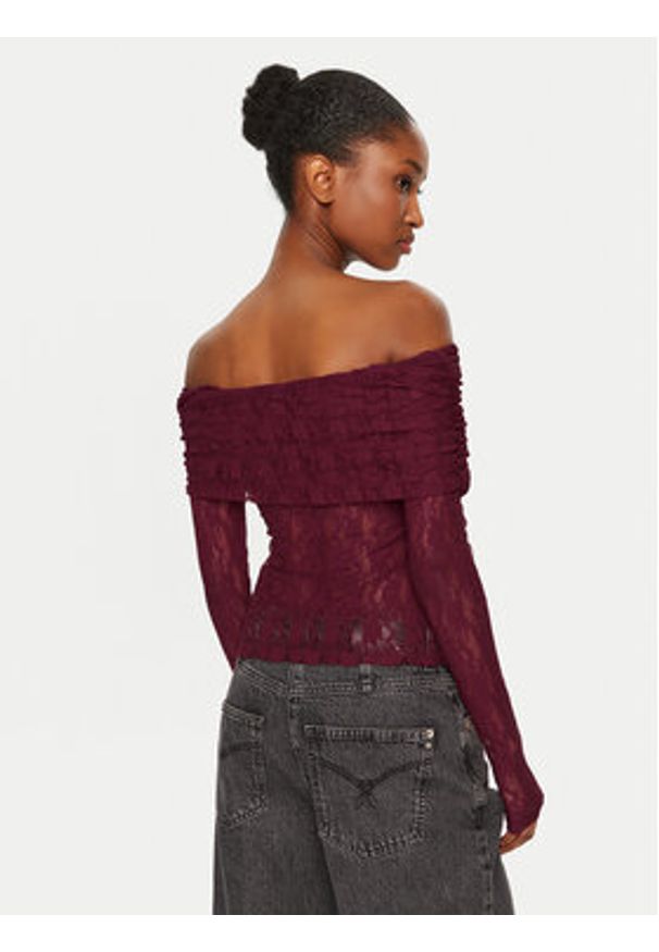 ROTATE Bluzka 1132732197 Bordowy Slim Fit. Kolor: czerwony. Materiał: syntetyk