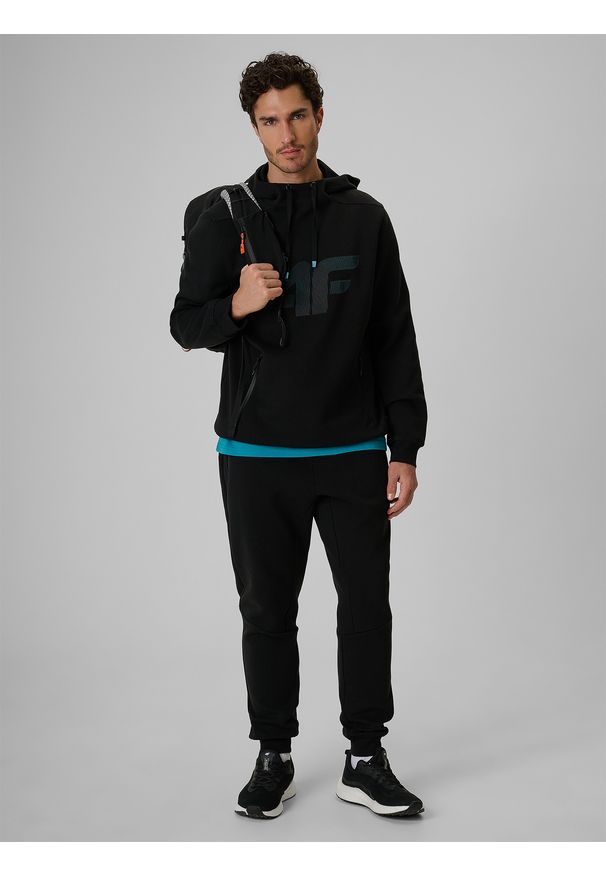 4f - 4F Bluza dresowa regular z kapturem męska - czarna S. Okazja: na co dzień. Typ kołnierza: kaptur. Kolor: czarny. Materiał: dresówka. Styl: casual