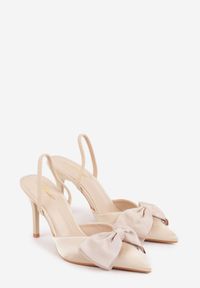 Born2be - Beżowe Satynowe Szpilki z Odkrytą Piętą i Ozdobną Kokardą Argatea. Okazja: na co dzień, na spotkanie biznesowe, na ślub cywilny, do pracy, na wesele, na imprezę. Kolor: beżowy. Materiał: satyna. Obcas: na szpilce. Styl: casual, biznesowy, elegancki, klasyczny #8