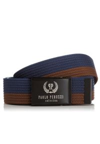 PAOLO PERUZZI - Pasek męski parciany 115cm Paolo Peruzzi brąz granat PW-11. Kolor: brązowy, wielokolorowy, niebieski. Materiał: materiał