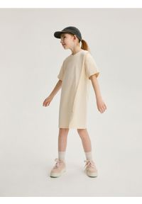 Reserved - Bawełniana sukienka - kremowy. Kolor: kremowy. Materiał: bawełna. Typ sukienki: proste #1