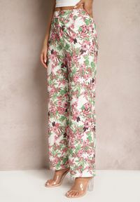 Renee - Różowo-Białe Spodnie w Kwiatowy Print High Waist z Szeroką Nogawką Lastaria. Stan: podwyższony. Kolor: różowy. Materiał: tkanina. Wzór: kwiaty, nadruk #3