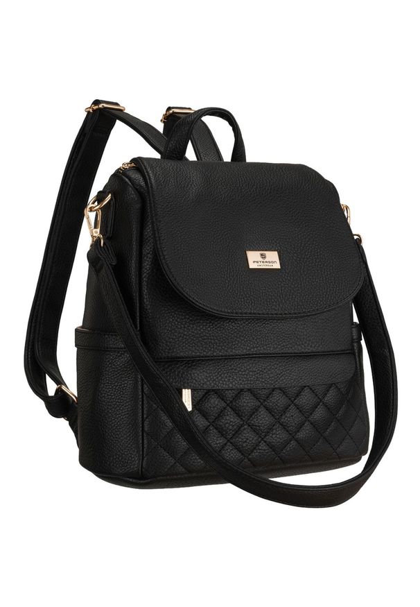 Mały plecak damski czarny ze skóry ekologicznej torebka listonoszka 2w1 miejski Peterson PTN MBP-08-F19. Kolor: czarny. Materiał: skóra ekologiczna. Wzór: aplikacja