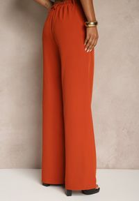 Renee - Pomarańczowe Szerokie Spodnie High Waist z Gumką w Pasie Eternel. Stan: podwyższony. Kolor: pomarańczowy. Materiał: tkanina