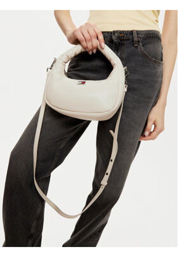 Tommy Jeans Torebka Tjw Pillow Mini Hobo AW0AW16976 Beżowy. Kolor: beżowy. Materiał: skórzane