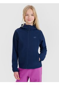 4f - 4F Kurtka softshell wiatroodporna membrana 5000 dziecięca - granatowa 158 (12-13 lat). Okazja: na co dzień. Typ kołnierza: kaptur. Kolor: niebieski. Materiał: softshell. Sezon: lato. Styl: klasyczny, casual