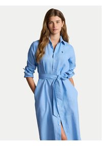 Polo Ralph Lauren Sukienka koszulowa 211943992002 Niebieski Regular Fit. Typ kołnierza: polo. Kolor: niebieski. Materiał: len. Typ sukienki: koszulowe #4