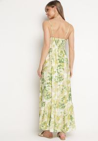 Born2be - Zielona Sukienka z Wiskozy i Bawełny Rozkloszowana w Kwiatowy Print z Ozdobnym Wiązaniem Wiama. Okazja: na co dzień. Kolor: zielony. Materiał: bawełna, wiskoza. Wzór: kwiaty, nadruk. Typ sukienki: rozkloszowane. Styl: casual, elegancki #6