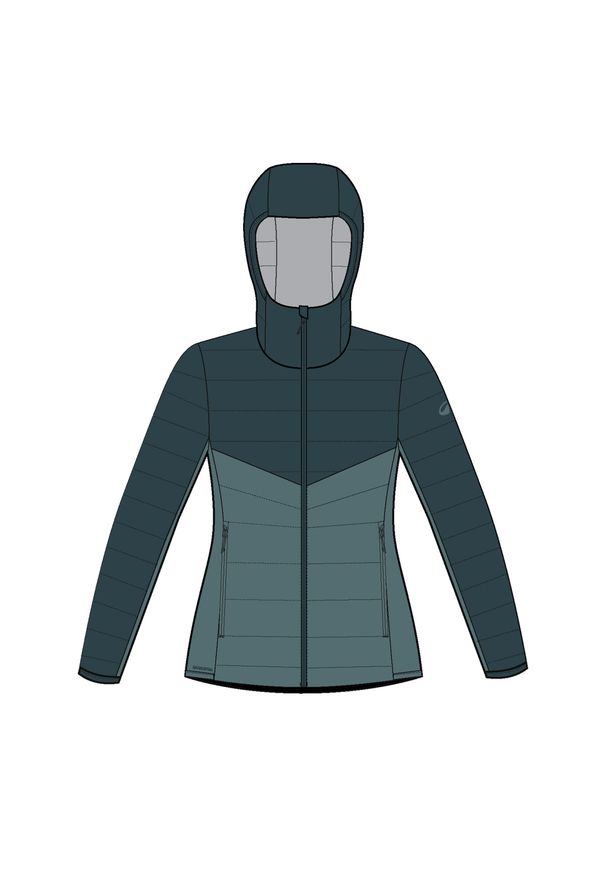 quechua - Kurtka turystyczna damska zimowa Quechua MH100. Kolor: niebieski, wielokolorowy, zielony. Materiał: puch, poliamid, materiał, tkanina. Sezon: zima. Sport: turystyka piesza