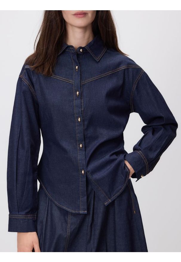Reserved - Jeansowa koszula z szalem - granatowy. Kolor: niebieski. Materiał: jeans