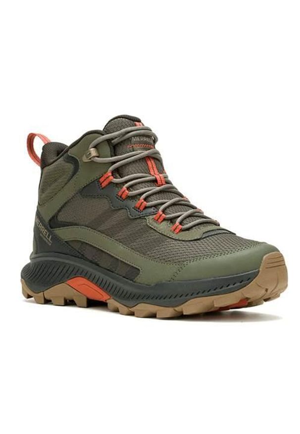 Buty trekkingowe męskie Merrell Moab Speed Strike WP. Wysokość cholewki: za kostkę. Zapięcie: sznurówki. Kolor: zielony. Materiał: materiał, syntetyk, guma. Szerokość cholewki: normalna. Sport: turystyka piesza