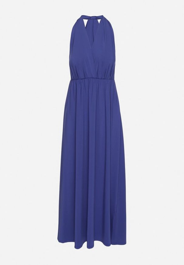 Born2be - Niebieska Koktajlowa Sukienka Multiway z Wiskozą i Wiązaniem na Szyi Lilazza. Okazja: na imprezę. Typ kołnierza: dekolt w kształcie V. Kolor: niebieski. Materiał: wiskoza. Typ sukienki: rozkloszowane. Styl: wizytowy