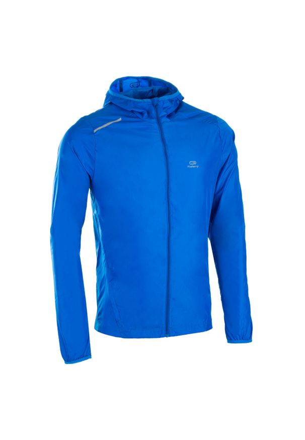 KALENJI - Kurtka do biegania wiatrówka do personalizacji męska Kalenji. Typ kołnierza: kaptur. Kolor: niebieski. Materiał: materiał, poliester. Sport: fitness