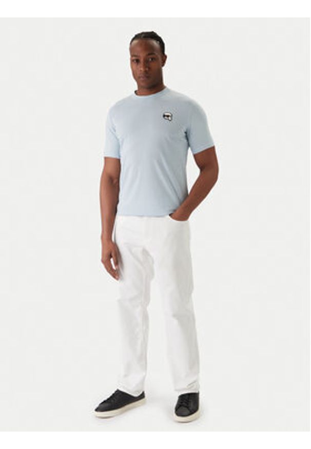 Karl Lagerfeld - KARL LAGERFELD T-Shirt 755710 561224 Błękitny Regular Fit. Typ kołnierza: dekolt w karo. Kolor: niebieski. Materiał: bawełna