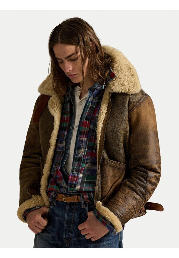 Polo Ralph Lauren Kurtka skórzana 710939176001 Brązowy Regular Fit. Typ kołnierza: polo. Kolor: brązowy. Materiał: skóra