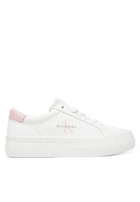 Calvin Klein Jeans Sneakersy Vulc Flatf Lth Logo Tag YW0YW01873 Biały. Kolor: biały. Materiał: skóra