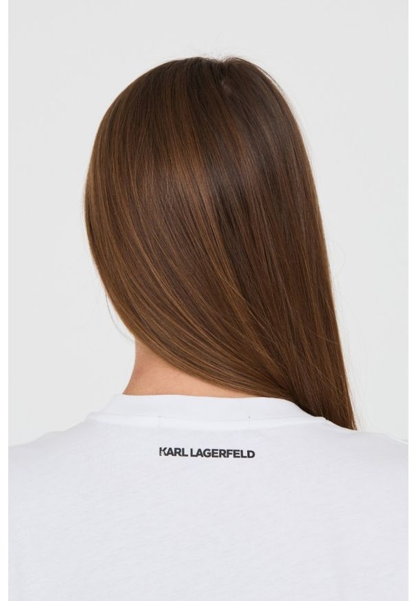 Karl Lagerfeld - KARL LAGERFELD Biały damski t-shirt Ikonik Varsity Tee, Rozmiar M. Kolor: biały. Materiał: bawełna