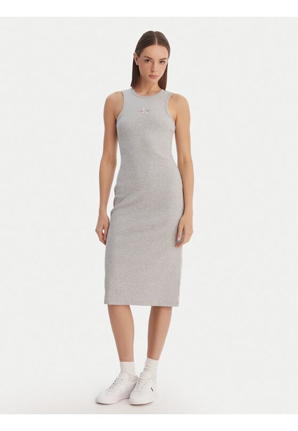 Calvin Klein Jeans Sukienka codzienna Monologo Baby LV047F242G Szary Slim Fit. Okazja: na co dzień. Kolor: szary. Materiał: bawełna. Typ sukienki: proste. Styl: casual