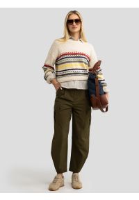 Big-Star - Sweter damski bawełniany w kolorowe paski kremowy Mixta 000. Kolor: wielokolorowy. Materiał: bawełna. Wzór: paski, kolorowy. Sezon: lato. Styl: vintage, retro
