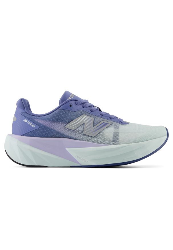 Buty damskie New Balance FuelCell Rebel v5 WFCX5TV – niebieskie. Kolor: różowy. Materiał: syntetyk, materiał, guma. Szerokość cholewki: normalna. Wzór: geometria. Sport: bieganie, fitness