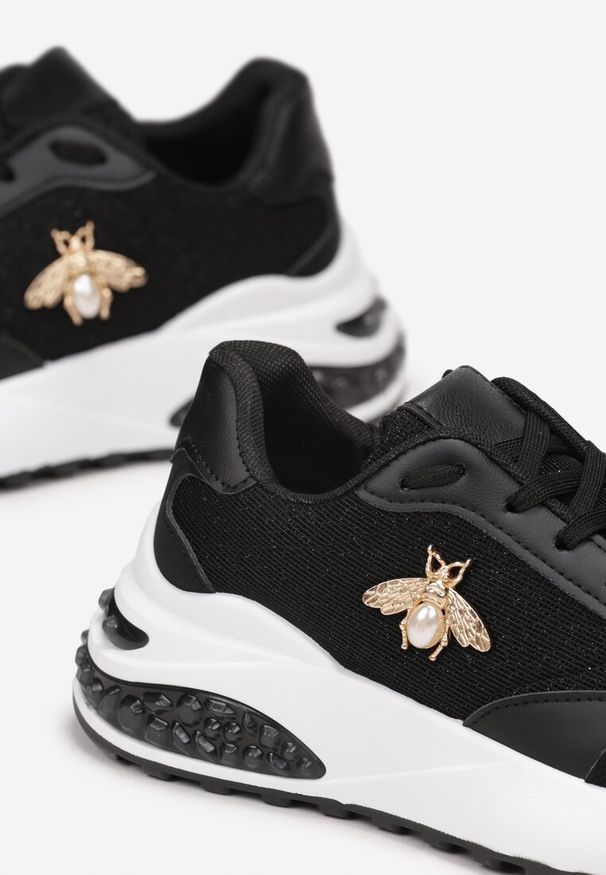 Born2be - Czarne Sneakersy Brokatowe na Grubej Podeszwie Naono. Wysokość cholewki: przed kostkę. Kolor: czarny. Materiał: materiał. Szerokość cholewki: normalna. Wzór: aplikacja. Obcas: na płaskiej podeszwie