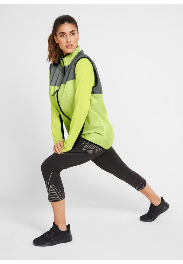 bonprix - Legginsy sportowe z kieszonką, długość 3/4. Kolor: czarny. Materiał: materiał. Wzór: nadruk. Styl: sportowy