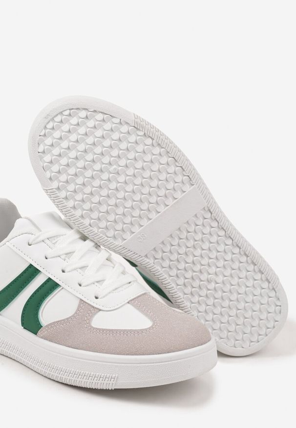 Renee - Biało-Zielone Sneakersy Klasyczne Tenisówki Setinora. Nosek buta: okrągły. Kolor: biały. Materiał: jeans