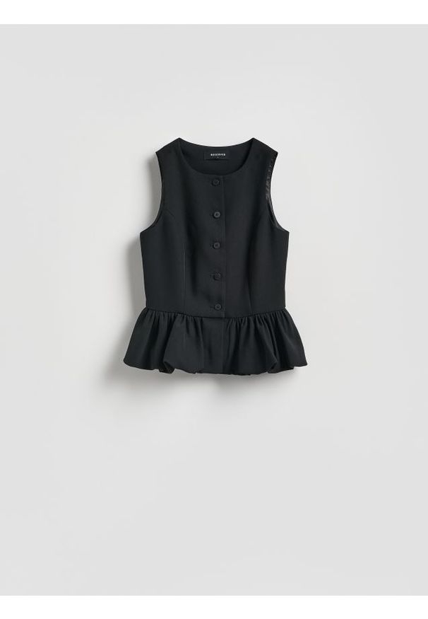 Reserved - Kamizelka z baskinką - czarny. Kolor: czarny. Materiał: tkanina