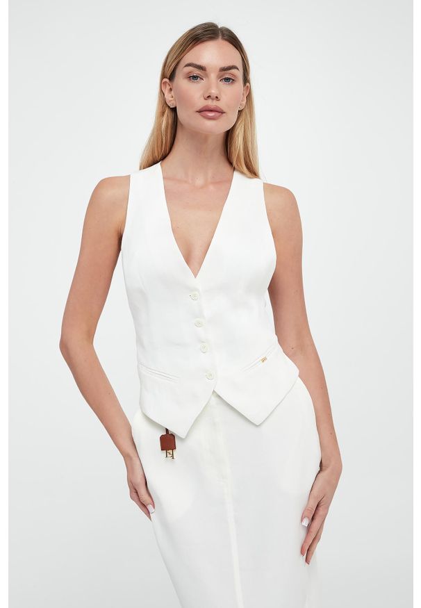 Elisabetta Franchi - Kamizelka damska lniana ELISABETTA FRANCHI. Materiał: len