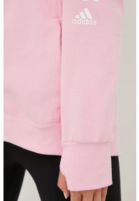 Adidas - adidas bluza damska kolor różowy z kapturem z nadrukiem. Okazja: na co dzień. Typ kołnierza: kaptur. Kolor: różowy. Materiał: materiał, dzianina. Wzór: nadruk. Styl: casual #5