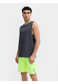 4f - Tank top regular z bawełny organicznej męski. Kolor: szary. Materiał: bawełna. Wzór: nadruk #1