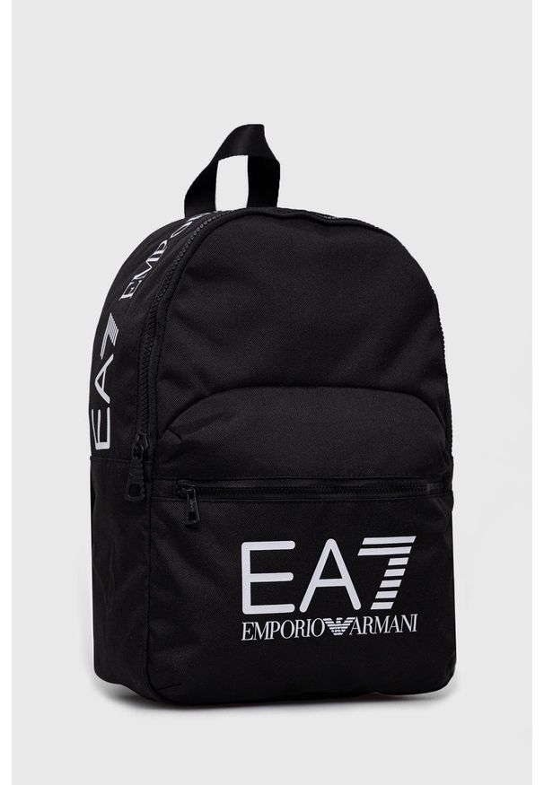 EA7 Emporio Armani plecak damski kolor czarny mały z nadrukiem. Kolor: czarny. Wzór: nadruk