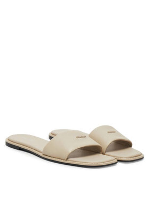 Calvin Klein Klapki Flat Sandal Square Hf Lth HW0HW02652 Beżowy. Kolor: beżowy. Materiał: skóra