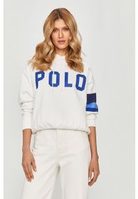 Polo Ralph Lauren - Bluza. Typ kołnierza: polo. Kolor: biały. Materiał: bawełna, poliester, dzianina. Wzór: nadruk #1