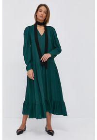 TwinSet - Twinset Sukienka kolor zielony maxi prosta. Okazja: na co dzień. Kolor: zielony. Materiał: tkanina. Długość rękawa: długi rękaw. Typ sukienki: proste. Styl: casual. Długość: maxi #4