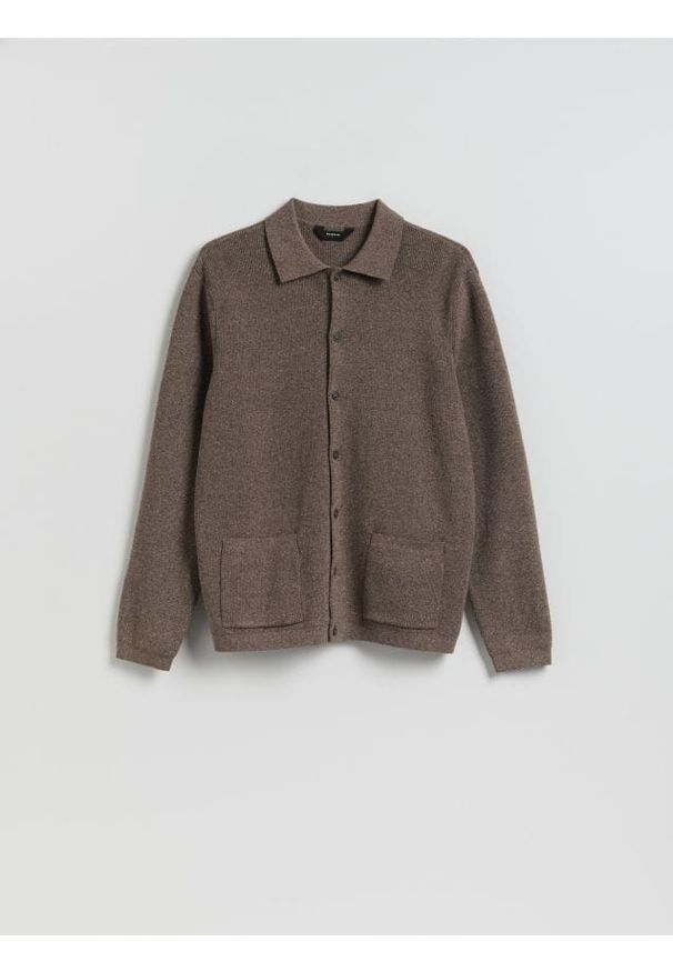 Reserved - Bawełniany kardigan - ciemnobrązowy. Kolor: brązowy. Materiał: bawełna