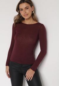 Born2be - Bordowa Wiskozowa Bluzka z Długim Rękawem z Dodatkiem Kaszmiru Uninda. Okazja: na co dzień. Kolor: czerwony. Materiał: wiskoza, kaszmir. Długość rękawa: długi rękaw. Długość: długie. Styl: casual, elegancki #7