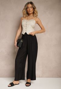 Renee - Czarne Spodnie High Waist o Szerokim Kroju z Wiązaniem Telisiela. Okazja: na co dzień. Stan: podwyższony. Kolor: czarny. Styl: klasyczny, elegancki, casual