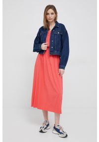 Deha sukienka bawełniana kolor pomarańczowy midi rozkloszowana. Kolor: pomarańczowy. Materiał: bawełna. Długość rękawa: krótki rękaw. Długość: midi #3