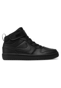 Buty Nike Court Borough Mid 2 Jr CD7783-001 czarne. Okazja: na co dzień. Zapięcie: rzepy. Kolor: czarny. Materiał: guma, syntetyk, materiał, skóra. Szerokość cholewki: normalna. Model: Nike Court #1