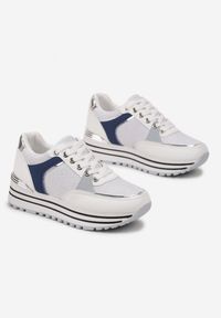 Born2be - Białe Sneakersy z Materiałowymi Wstawkami i Brokatem Jutofa. Kolor: biały. Materiał: materiał #5