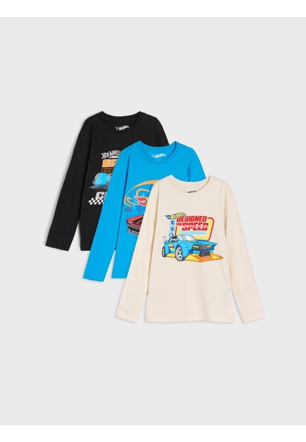 Sinsay - Bawełniana koszulka z długimi rękawami Hot Wheels 3 pack - wielobarwny. Materiał: bawełna. Długość rękawa: długi rękaw. Długość: długie