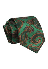Alties - Krawat - ALTIES - Brązowe, Duże Paisley, Tło Zielone. Kolor: brązowy, beżowy, wielokolorowy. Materiał: tkanina. Wzór: paisley. Styl: elegancki, wizytowy