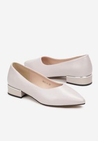 Born2be - Szare Czółenka na Płaskim Obcasie z Metaliczną Wstawką Kamre. Kolor: szary. Obcas: na obcasie. Styl: klasyczny. Wysokość obcasa: niski #2